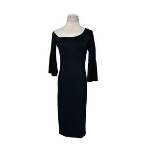 Trina Turk black 3/4 sleeves sheath midi dress size 6